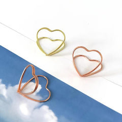 6pcs Stainless Steel Paper Clips Clipboard Mixed Heart & Triangle Shapes