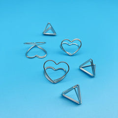 6pcs Stainless Steel Paper Clips Clipboard Mixed Heart & Triangle Shapes