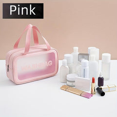 Clear Waterproof Cosmetic Bag PU Leather Makeup Storage Organizer Lightweight