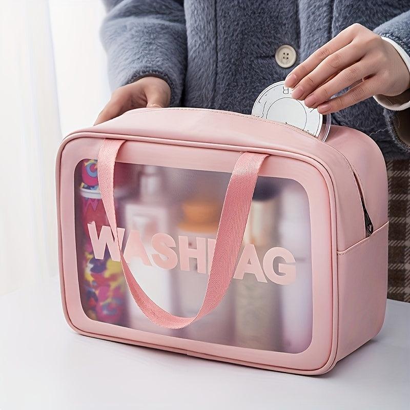Clear Waterproof Cosmetic Bag PU Leather Makeup Storage Organizer Lightweight