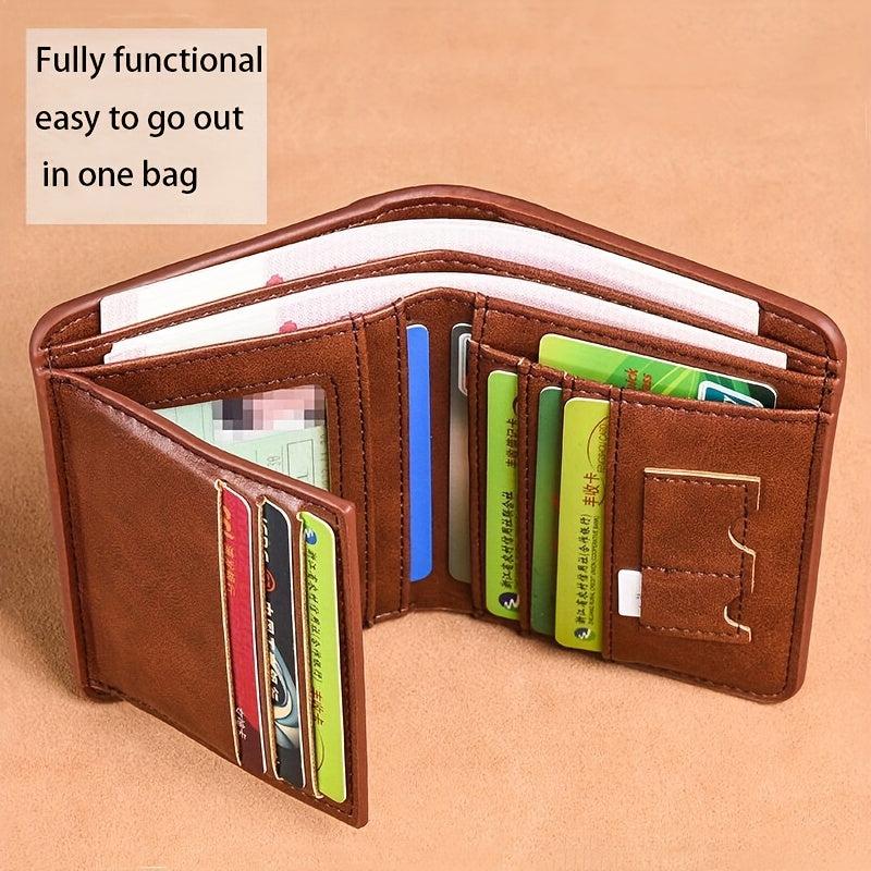 Men's Vintage Wallet PU Trifold Short Wallet Large Capacity Credit Card Holder