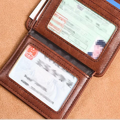 Men's Vintage Wallet PU Trifold Short Wallet Large Capacity Credit Card Holder