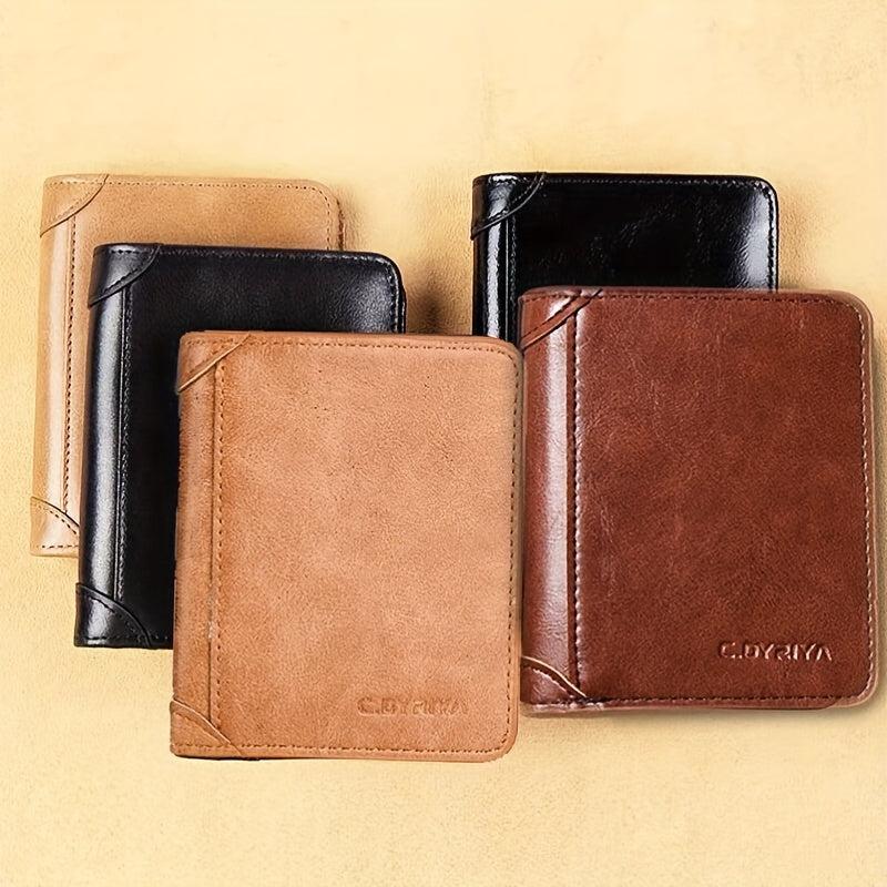 Men's Vintage Wallet PU Trifold Short Wallet Large Capacity Credit Card Holder