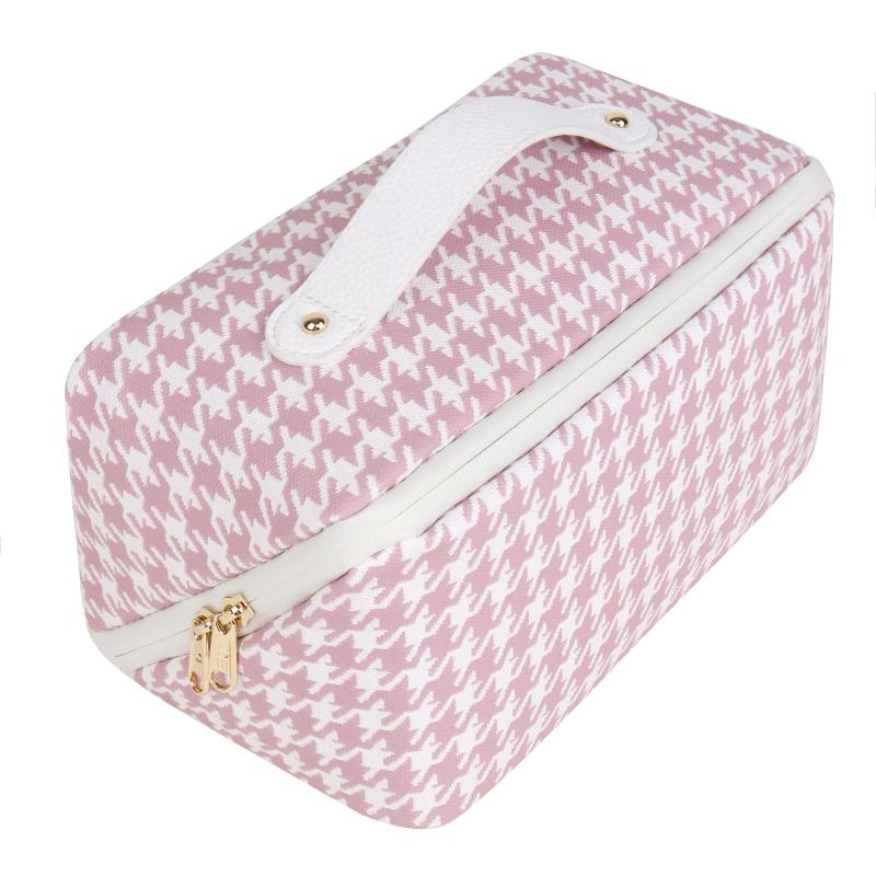 Stylish Houndstooth Pattern Cosmetic Handbag Zipper Makeup Bag