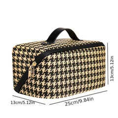 Stylish Houndstooth Pattern Cosmetic Handbag Zipper Makeup Bag