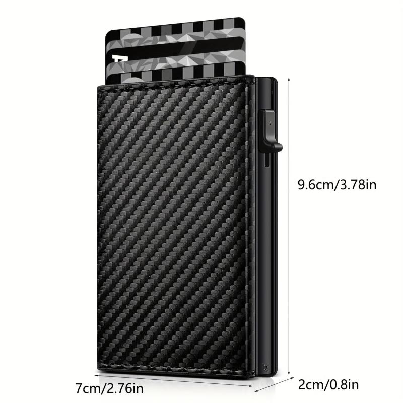 Men's Carbon Fiber RFID Trifold Wallet with Pop-up Credit Card Holder