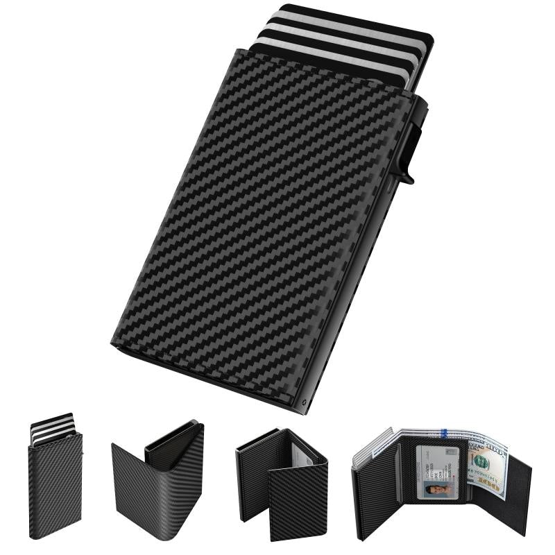 Men's Carbon Fiber RFID Trifold Wallet with Pop-up Credit Card Holder