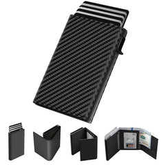 Men's Carbon Fiber RFID Trifold Wallet with Pop-up Credit Card Holder