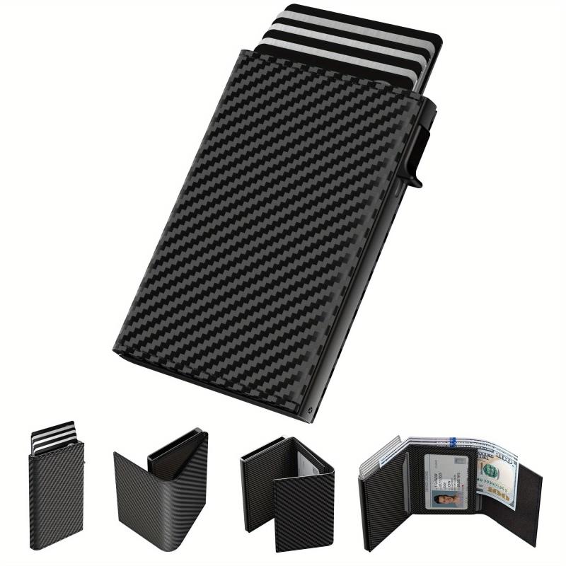 Men's Carbon Fiber RFID Trifold Wallet with Pop-up Credit Card Holder