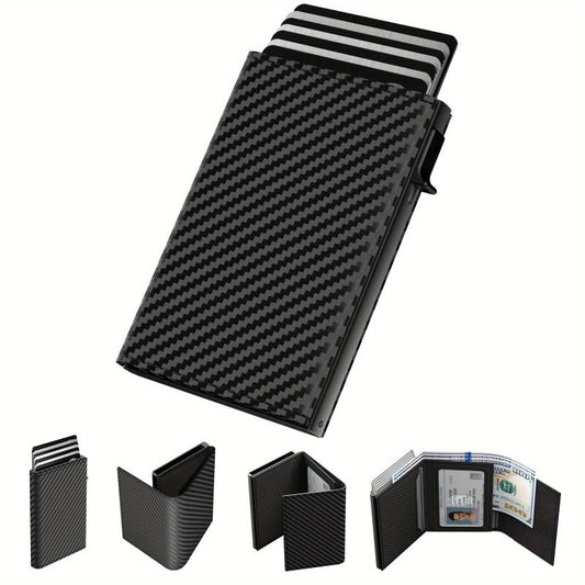 Men's Carbon Fiber RFID Trifold Wallet with Pop-up Credit Card Holder