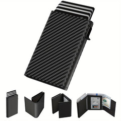 Men's Carbon Fiber RFID Trifold Wallet with Pop-up Credit Card Holder