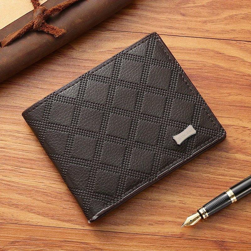 Men's Rhombus Short Wallet Large Capacity Coin Purse Soft Wallet