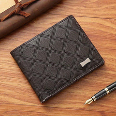 Men's Rhombus Short Wallet Large Capacity Coin Purse Soft Wallet