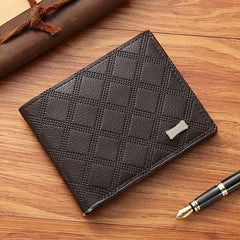 Men's Rhombus Short Wallet Large Capacity Coin Purse Soft Wallet