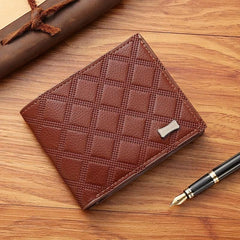 Men's Rhombus Short Wallet Large Capacity Coin Purse Soft Wallet