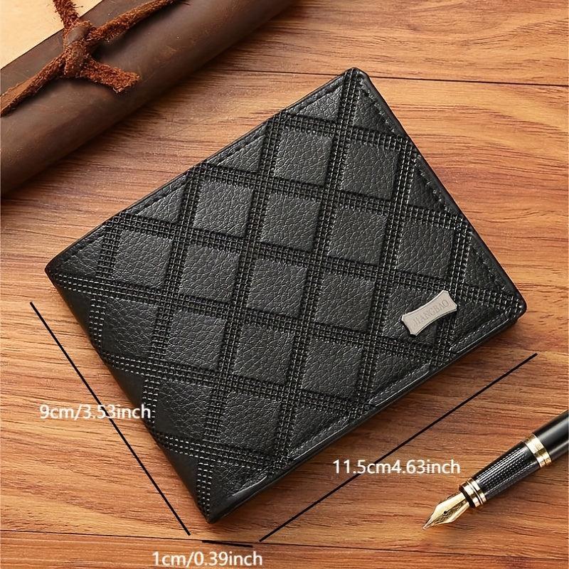 Men's Rhombus Short Wallet Large Capacity Coin Purse Soft Wallet