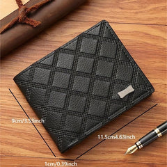 Men's Rhombus Short Wallet Large Capacity Coin Purse Soft Wallet