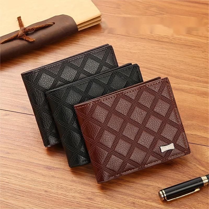 Men's Rhombus Short Wallet Large Capacity Coin Purse Soft Wallet