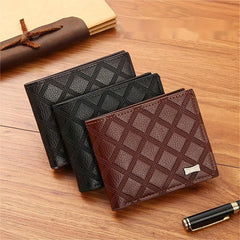 Men's Rhombus Short Wallet Large Capacity Coin Purse Soft Wallet