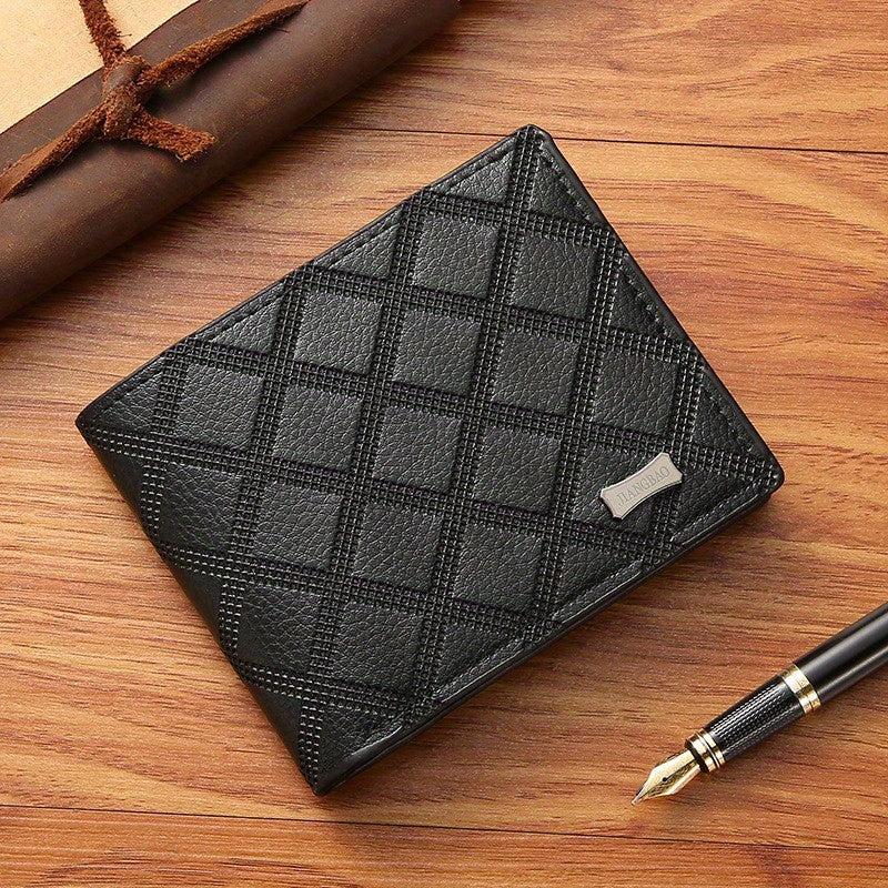 Men's Rhombus Short Wallet Large Capacity Coin Purse Soft Wallet