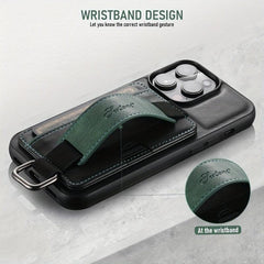 iPhone 14Pro PU Leather Case Cover with Wrist Strap & Card Holder
