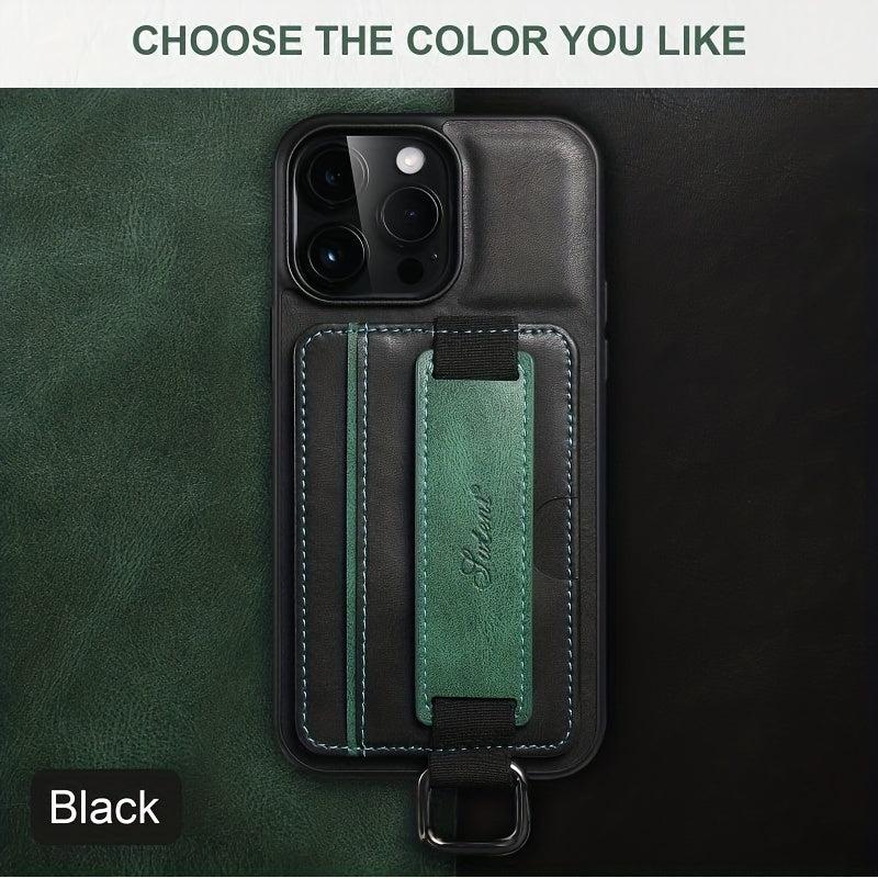 iPhone 14Pro PU Leather Case Cover with Wrist Strap & Card Holder