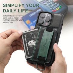 iPhone 14Pro PU Leather Case Cover with Wrist Strap & Card Holder