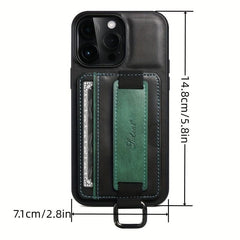 iPhone 14Pro PU Leather Case Cover with Wrist Strap & Card Holder