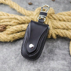 Leather Hand Stitch Car Key Bag Holder Waist Hanging Key Case