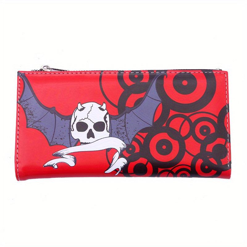 Men's Leather Long Wallet with Skull Pattern Zipper Coin Purse