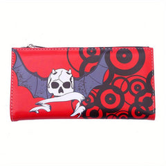Men's Leather Long Wallet with Skull Pattern Zipper Coin Purse