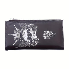 Men's Leather Long Wallet with Skull Pattern Zipper Coin Purse
