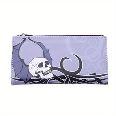 Men's Leather Long Wallet with Skull Pattern Zipper Coin Purse