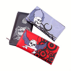 Men's Leather Long Wallet with Skull Pattern Zipper Coin Purse