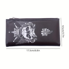 Men's Leather Long Wallet with Skull Pattern Zipper Coin Purse