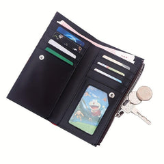 Men's Leather Long Wallet with Skull Pattern Zipper Coin Purse