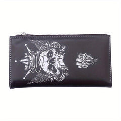 Men's Leather Long Wallet with Skull Pattern Zipper Coin Purse