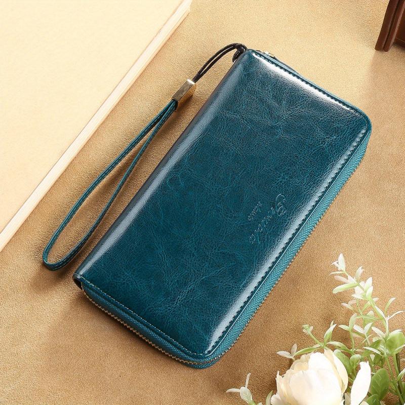 Men's Anti-theft Long Leather Wallet Zip Clutch Bag