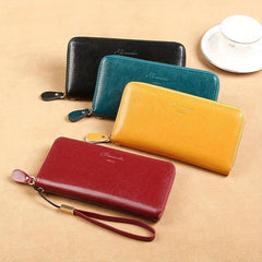 Men's Anti-theft Long Leather Wallet Zip Clutch Bag
