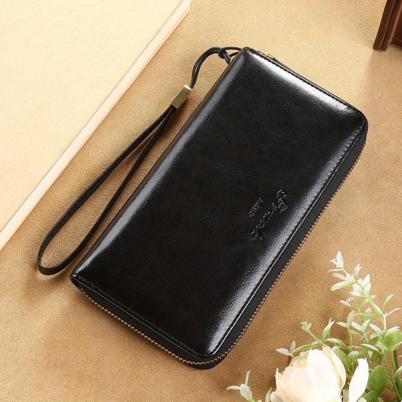 Men's Anti-theft Long Leather Wallet Zip Clutch Bag