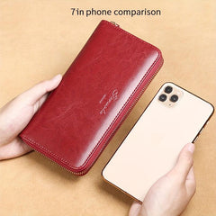 Men's Anti-theft Long Leather Wallet Zip Clutch Bag