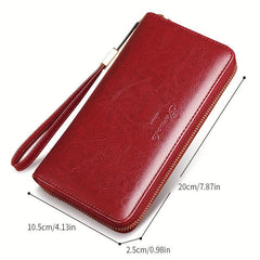 Men's Anti-theft Long Leather Wallet Zip Clutch Bag