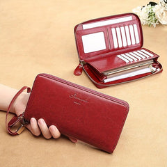 Men's Anti-theft Long Leather Wallet Zip Clutch Bag