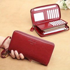 Men's Anti-theft Long Leather Wallet Zip Clutch Bag