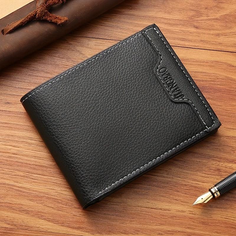 Men's Short Money Clip Wallet Youth Card Lychee Pattern Leather Clip