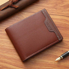 Men's Short Money Clip Wallet Youth Card Lychee Pattern Leather Clip