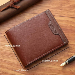 Men's Short Money Clip Wallet Youth Card Lychee Pattern Leather Clip