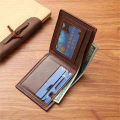 Men's Short Money Clip Wallet Youth Card Lychee Pattern Leather Clip