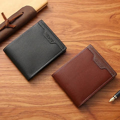 Men's Short Money Clip Wallet Youth Card Lychee Pattern Leather Clip