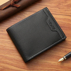 Men's Short Money Clip Wallet Youth Card Lychee Pattern Leather Clip